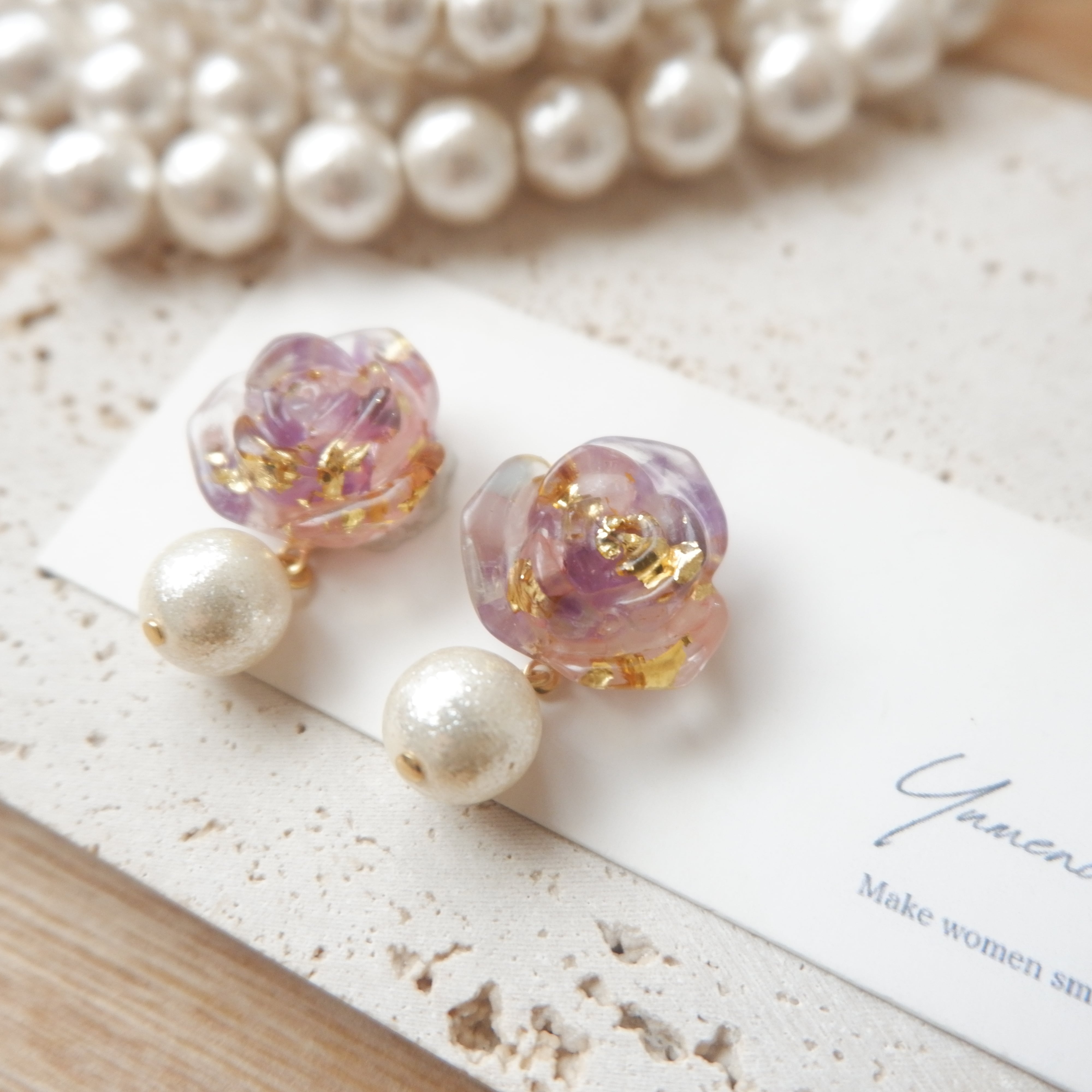 レジンバラパール入りピアス 有り難く