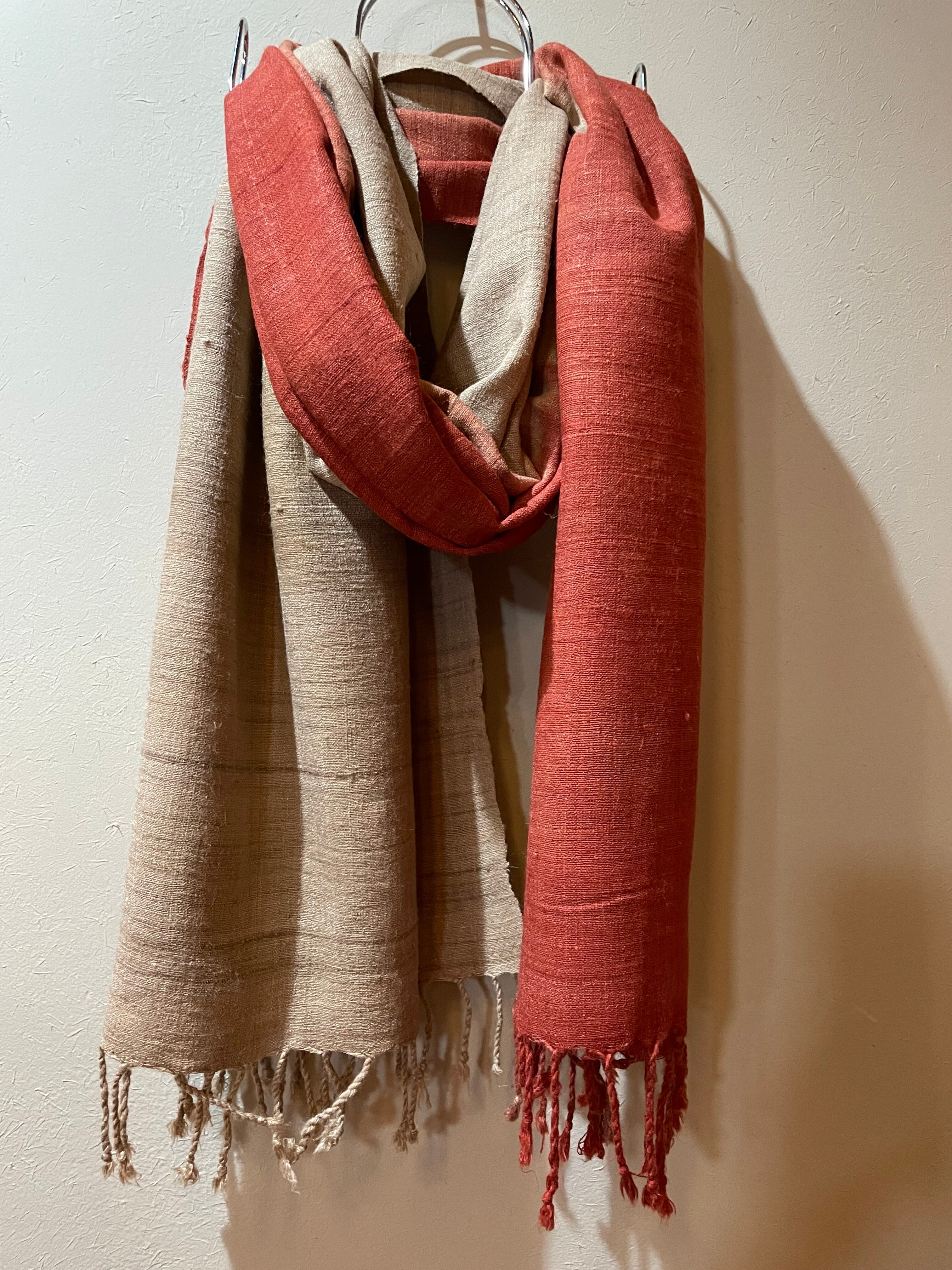 茜染 カカオ染 エリ蚕シルク大判ストール ツートンカラー アヒンサー