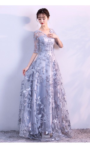 ★送料無料★9号(M)☆立体刺繍レースパーティ－ロングドレス(OPN2621）