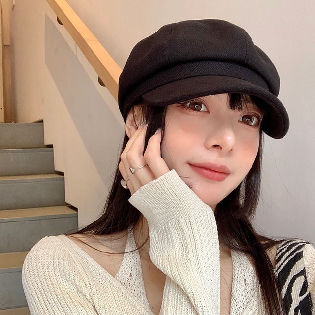 オータムウィンターブラックキャップ スタンダードウール レトロ 秋物 冬物 ベレット ヘアアクセサリー ブラック・アイド・ピーズ16189554005