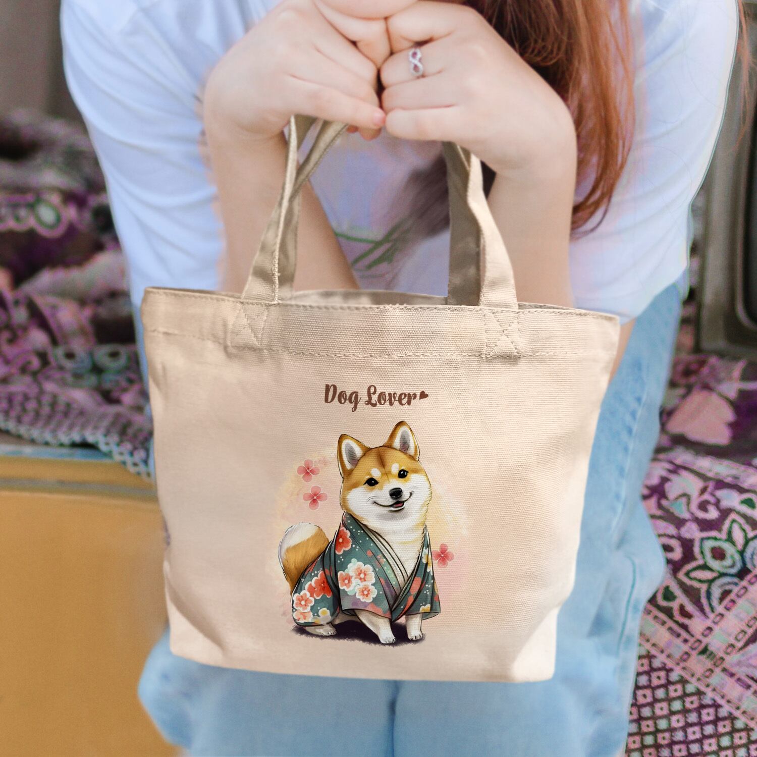 晴れ着姿の 柴犬 】 ミニキャンバス トートバッグ 犬 ペット うちの子