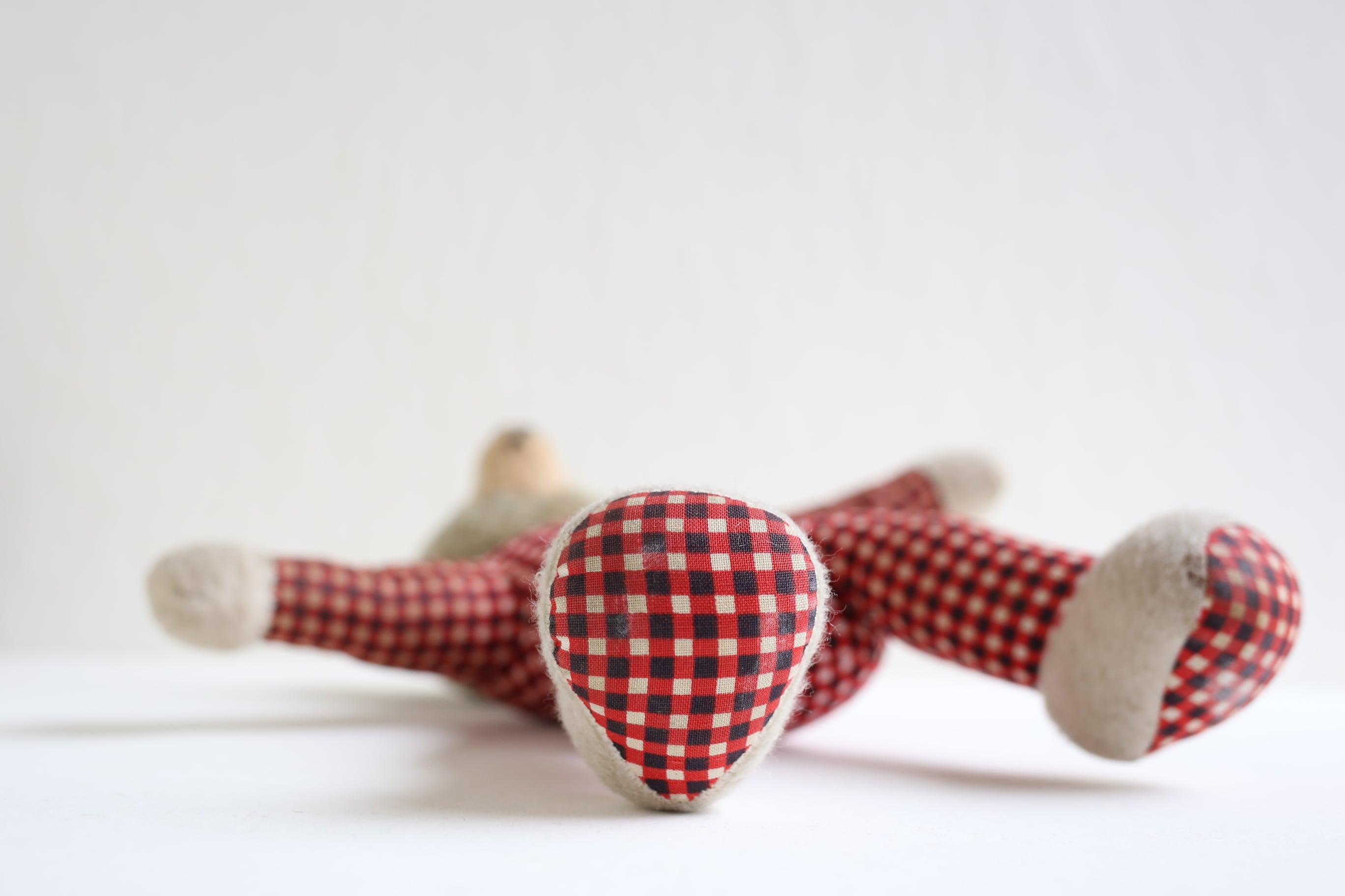 ♥フランスからやって小ぶりな可愛い　ヴィンテージ　テディベア♥ フランス アンティーク ヴィンテージ テディベア チェック柄が