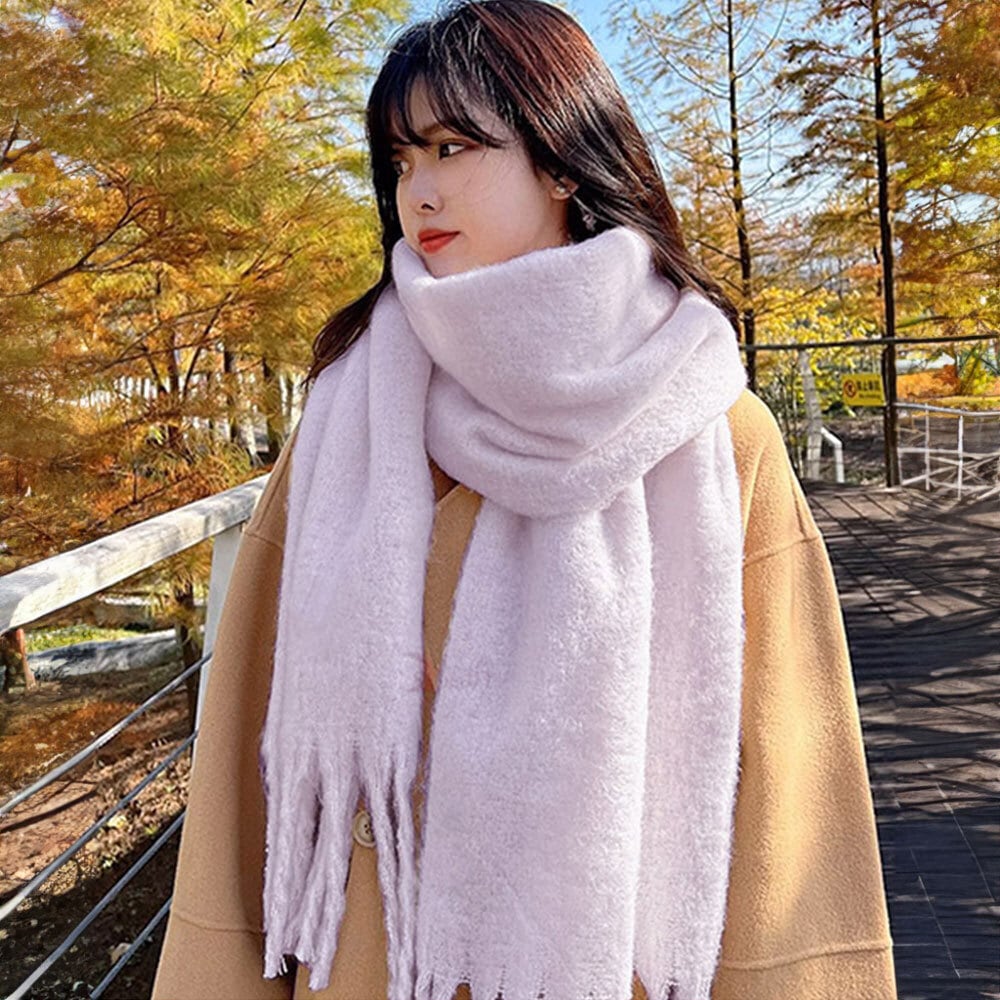 ホワイト モヘア風 マフラー フリンジ付き miniministore（ミニミニストア） ボリューム ワイドマフラーフリンジ