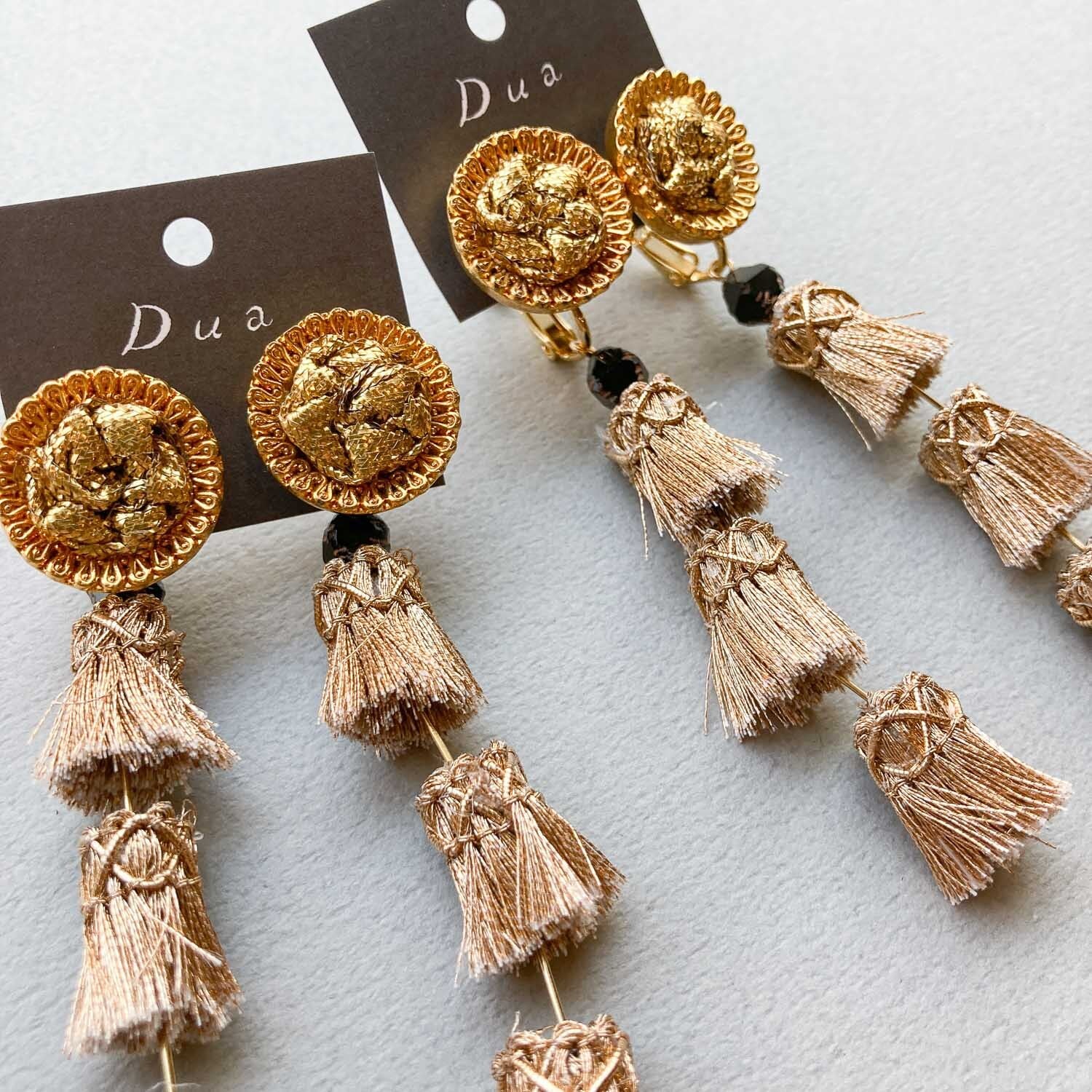 再40フリンジベージュピアスイヤリングタッセルオルテガハンドメイド