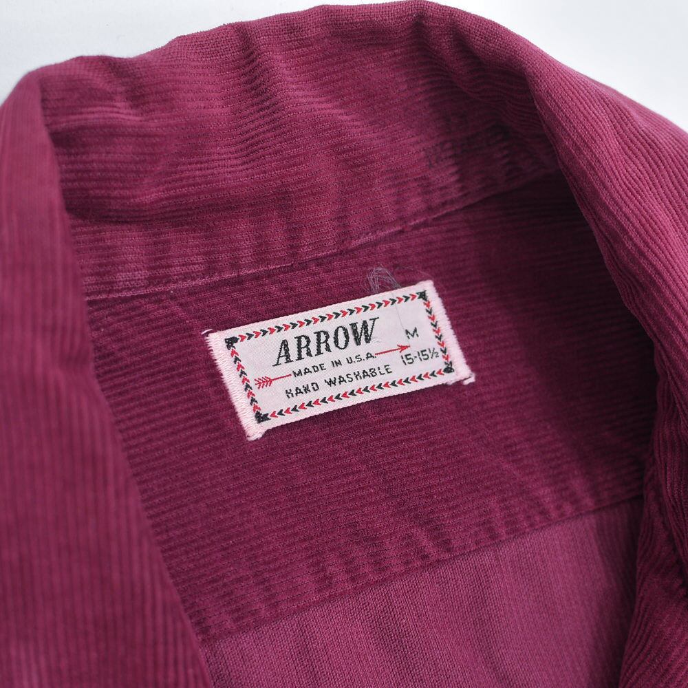 40～50s USA製 ARROW アロー オープンカラー コーデュロイ シャツ 細