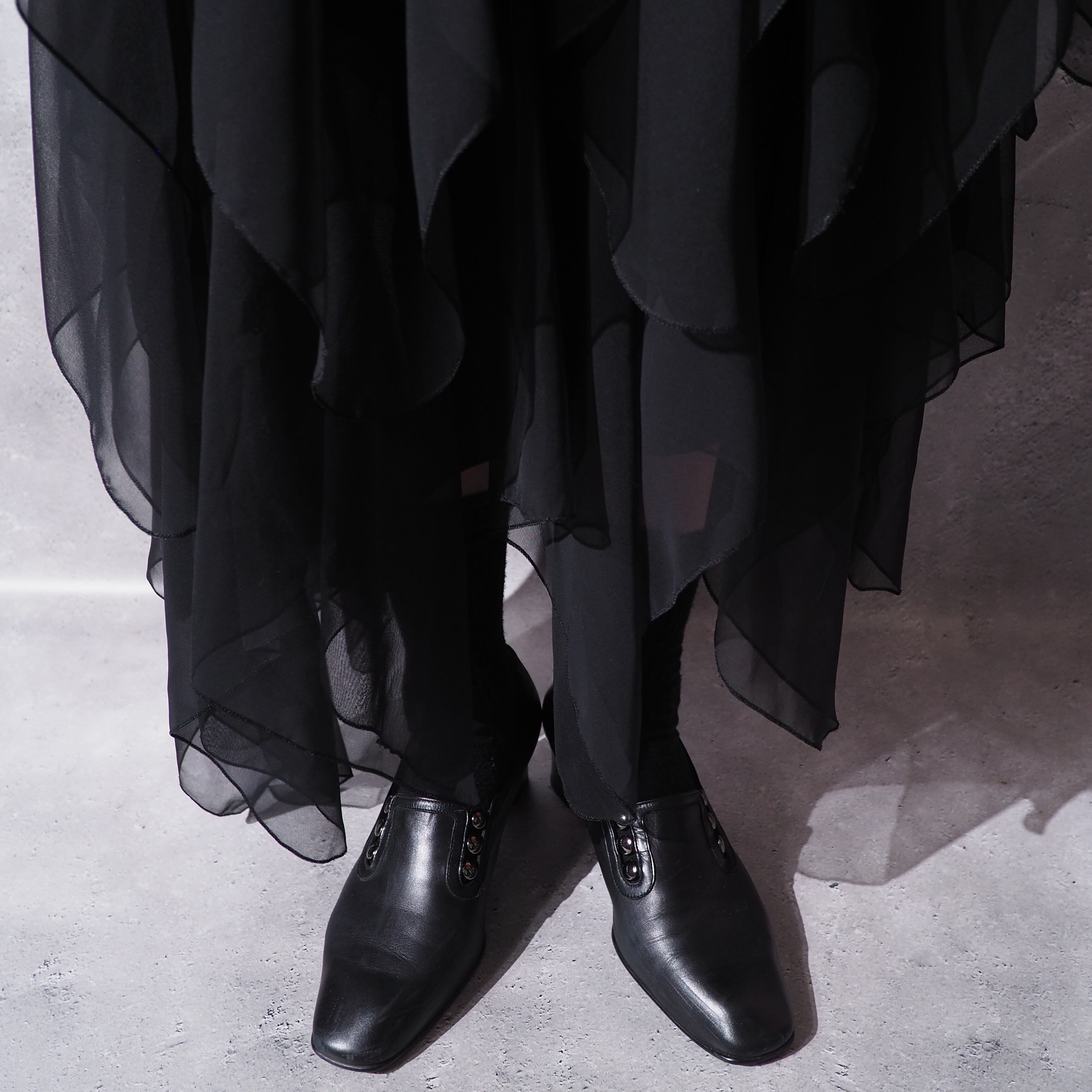 cold flower painted × asymmetry frill vintage onepiece dress