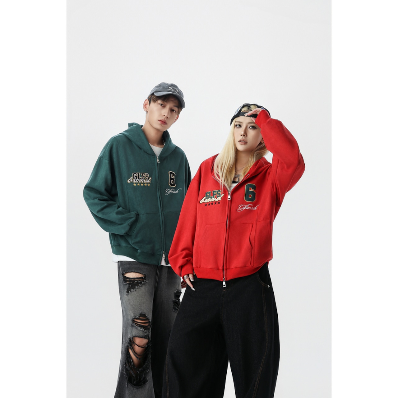 ストリート GLFS刺繍スエードジップパーカー T1837