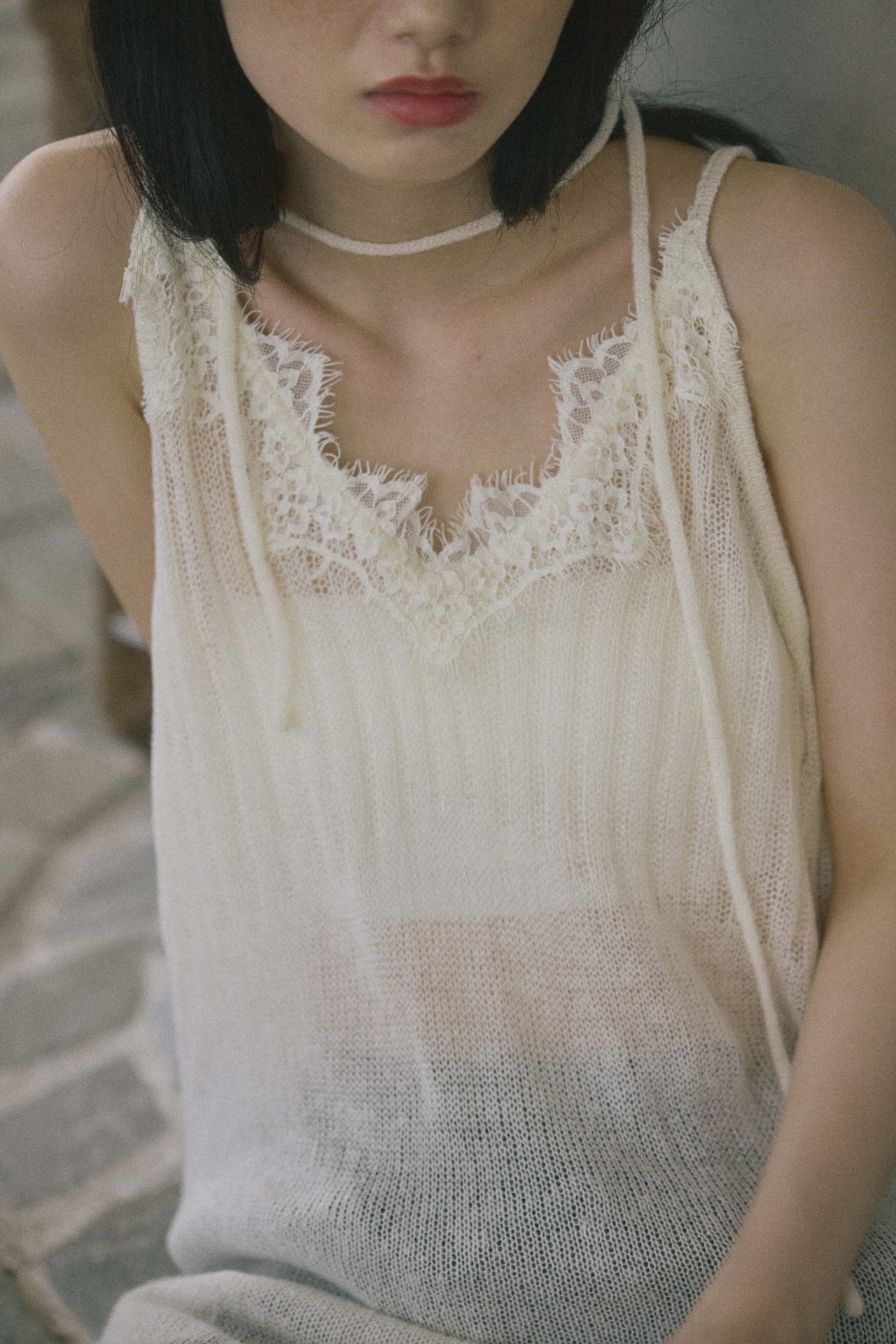 DU260713 Sheer Knit Layered Lace Camisole One Piece【予約商品10月中旬】