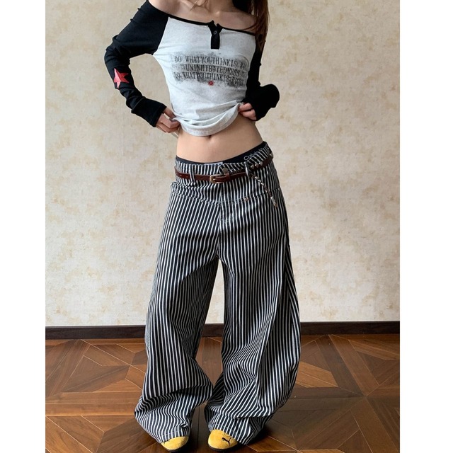 ヴィンテージフルレングスストライプワイドカーゴパンツ 1col   R01879