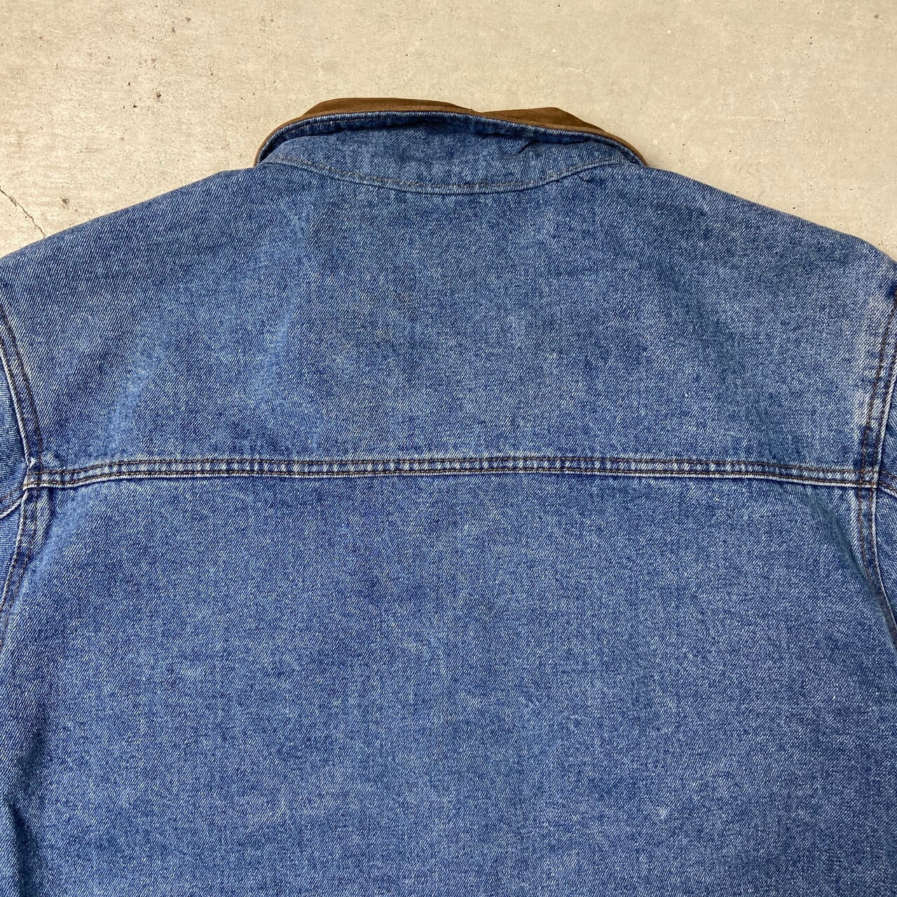 Dunbrooke デニムジャケット レザー襟 企業ロゴ刺繍 メンズXL 古着