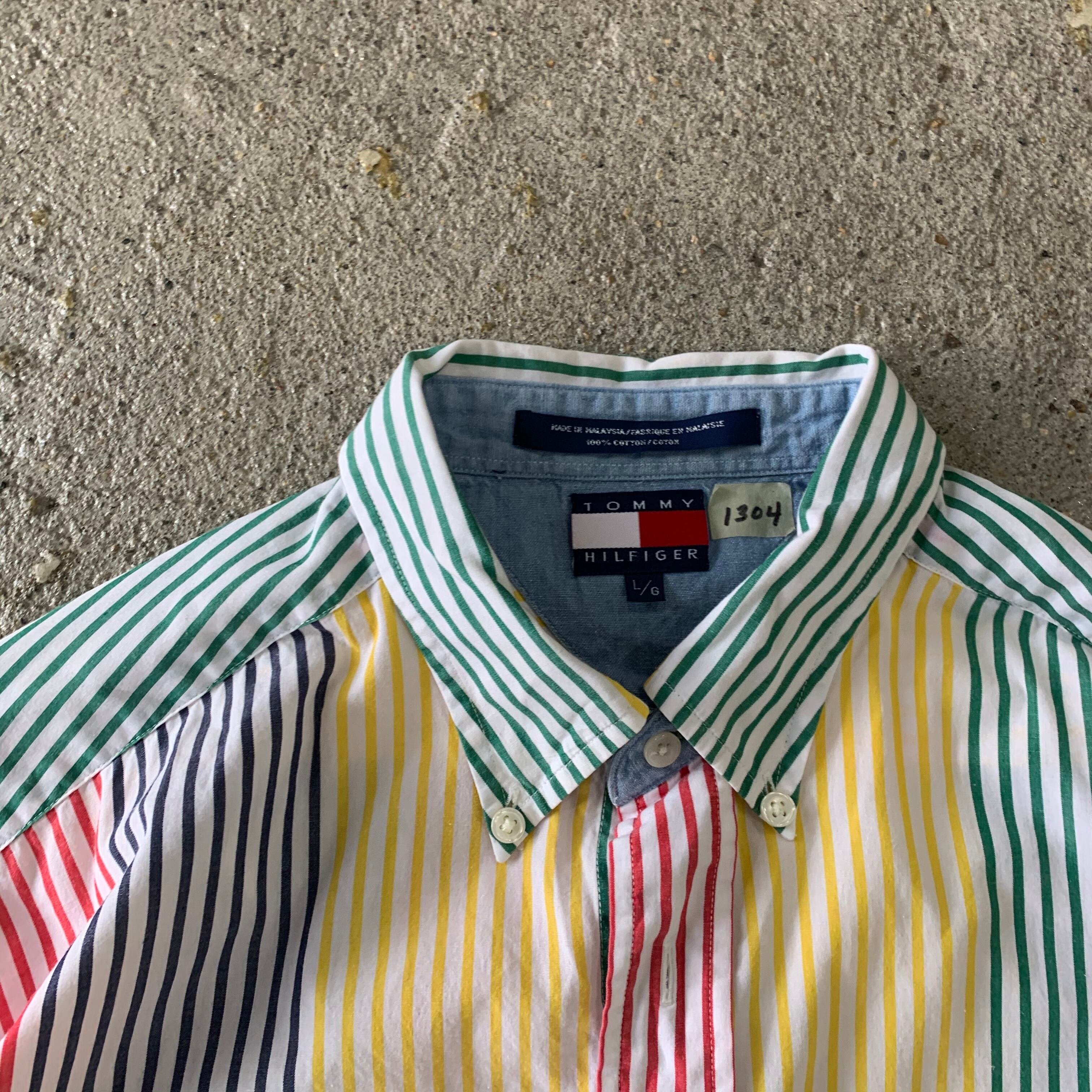 90s TOMMY HILFEGER crazy pattern Stripe L/S shirt | What