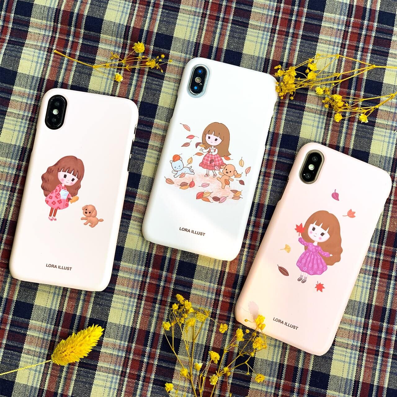 韓国 スマホケース Lora 可愛い ほのぼの 乙女 ガーリー イラスト デザイナーズ Iphone Android 携帯カバー 女の子 秋 紅葉 Lr02 アイフォン ギャラクシー Galaxy 韓国スマホケース専門店 Korean Case