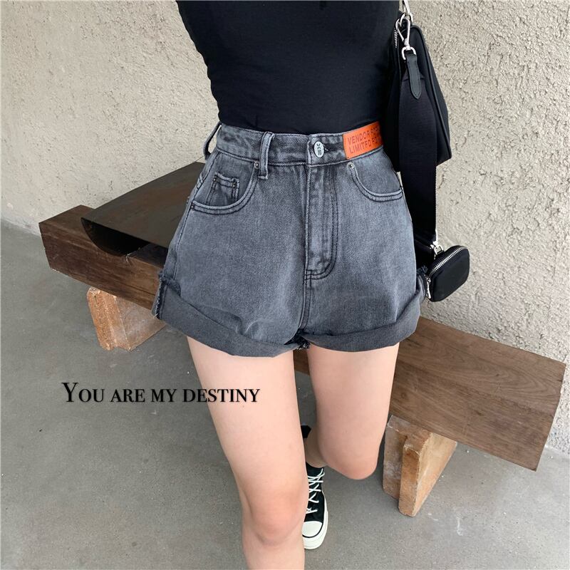 ショーツ サマー薄手パンツ グレーハイウェストウェストルーズ 夏物 ブルマー ブラックストロベリース67563713693