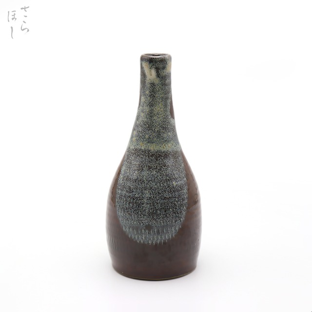 小鹿田焼 小袋窯 5寸5分一輪挿し 地飛びかんな  白薬 高さ約17cm 陶器 花瓶 民藝