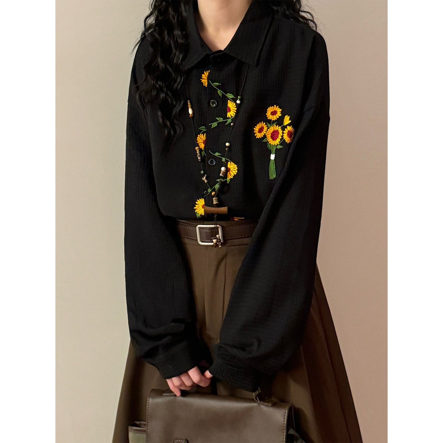 ♥向日葵刺繍シャツ!【UATONLINEシリーズ】☆シャツ☆ ユニセックス ♥向日葵刺繍シャツ!【UATONLINEシリーズ】☆シャツ☆ ユニセックス