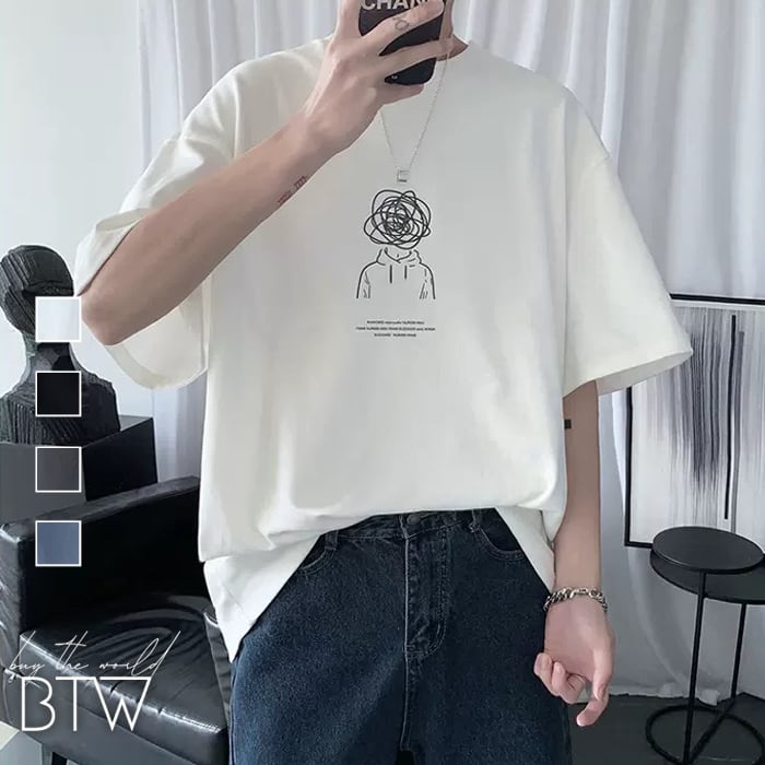 韓国メンズファッション】イラストプリントTシャツ カジュアル