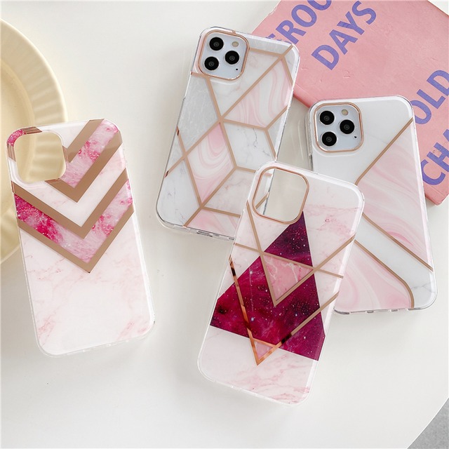 ラインが美しい◎大理石風 おしゃれ マーブル 幾何学 模様 ゴールドライン iphone スマホケース 4type ND-14596