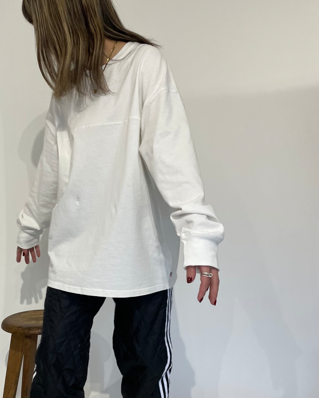 calm us cotton  heavy big long sleeve shirt <white>
