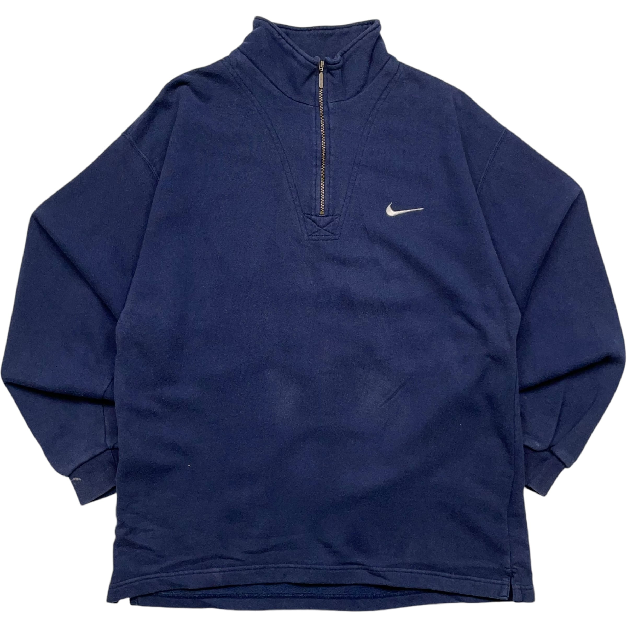 《M》 NIKE ナイキ ハーフジップ スウェット ワンポイント シュウォッシュ ネイビー 90年代 vintage no.4523