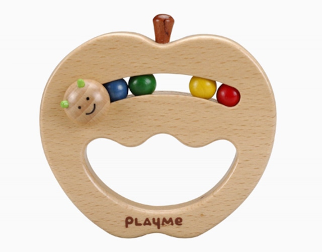 木のおもちゃ　Play Me Toy プレイミートイズ社 スマイルアップル　ガラガラ　木製ラトル 