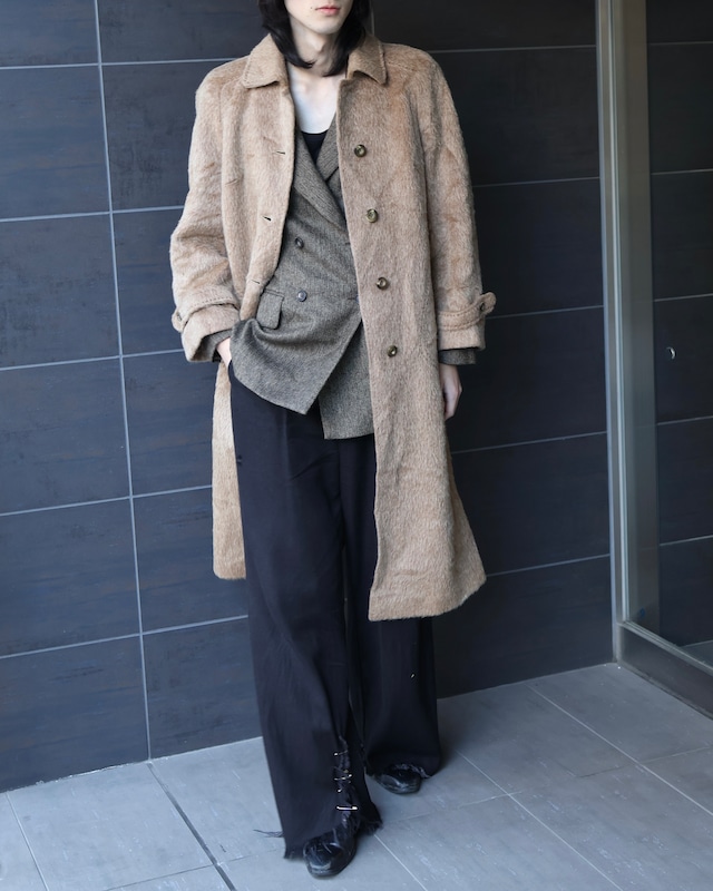 Stitched design shaggy collar coat