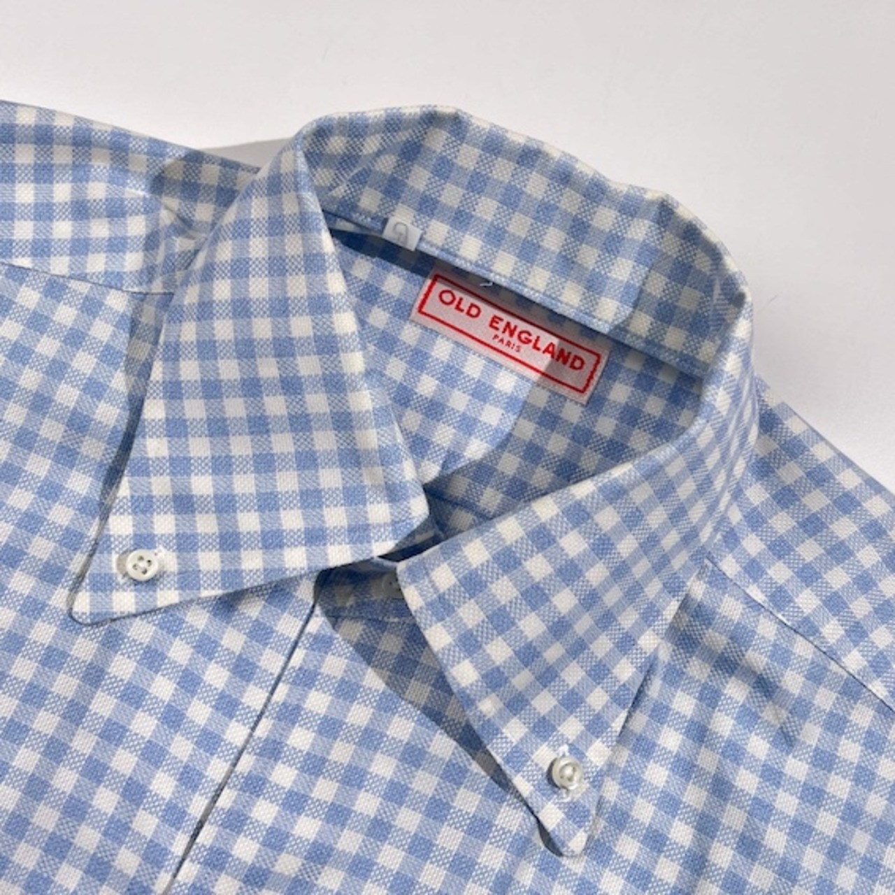 OLD ENGLAND オールドイングランド ギンガムチェック柄 BD ボタンダウン 長袖シャツ 38/水色系 メンズ