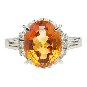 シトリン Pt900 プラチナ シトリン5.05ct ダイヤ0.12ct リング 指輪 レディース 20.5号 三越刻印 中古