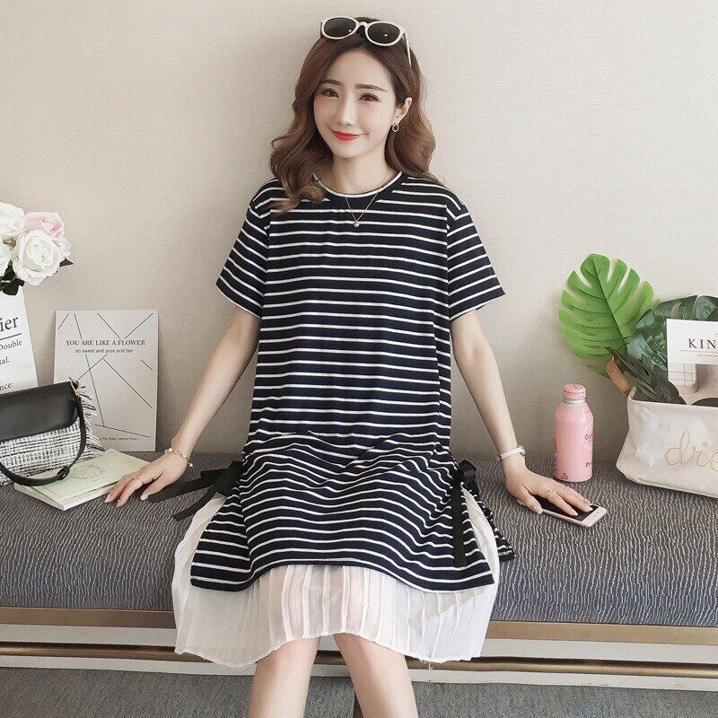 【新作】【送料無料】 ファッション妊婦ドレス2019年夏マタニティドレス新しいストライプシャツ偽のツーピースマタニティドレス サマー 夏物 AL expec398136372095