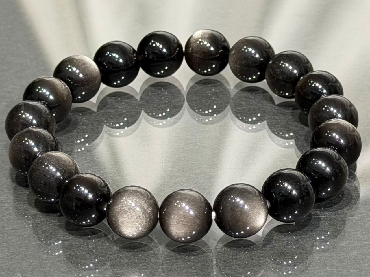 No.2351-6 シルバーオブシディアンブレスレット