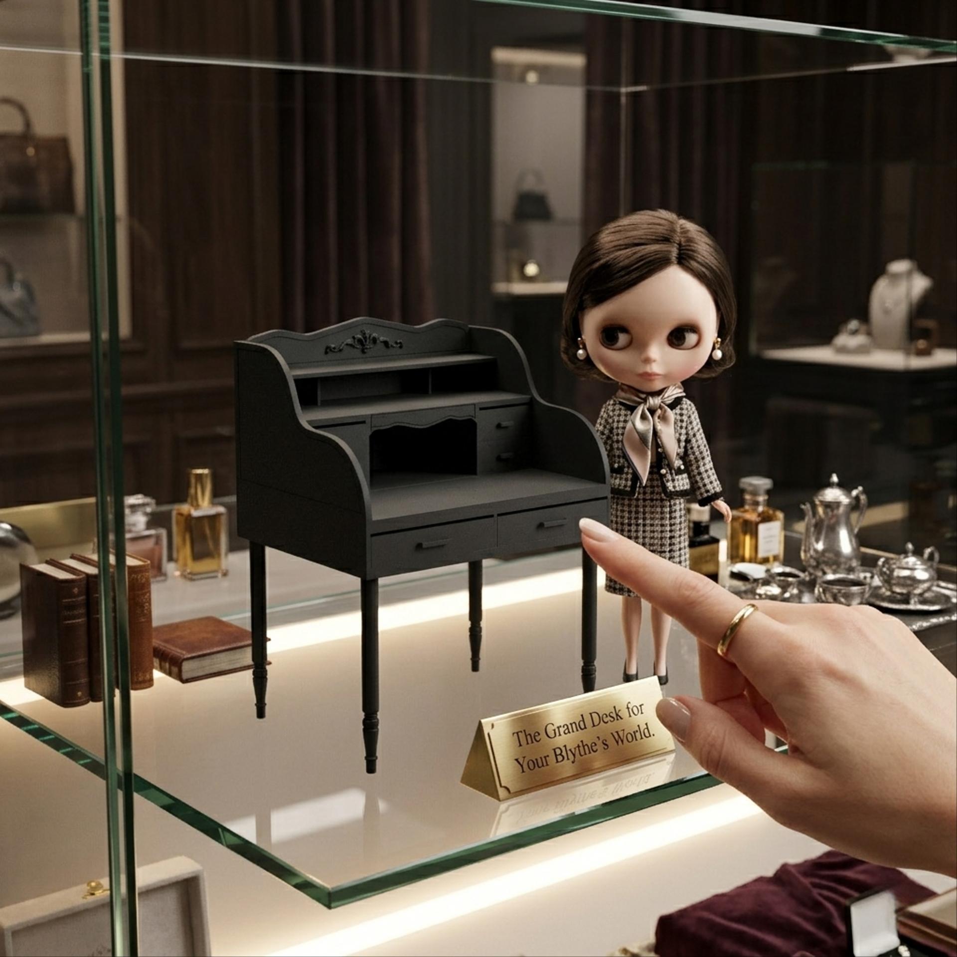 グランドデスク 机 ブラック 白 1/6 ドールハウス ミニチュア ブライス