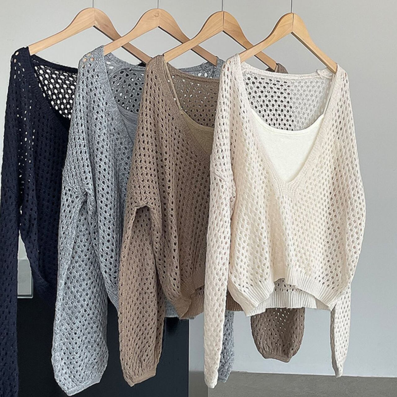 2点セット Vネックメッシュニットプルオーバー a0577