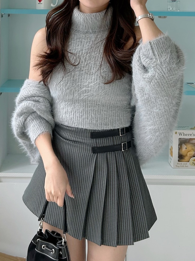 side belt check tiramisu skirt  / 2color