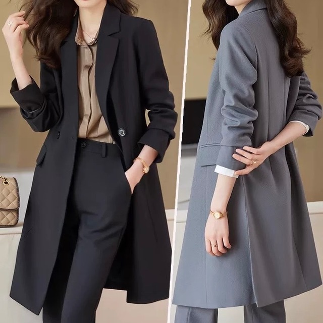 ダブルブレスト ロング丈 ノッチドラペル ジャケット+ボトムス２点セット　◆4col　YH9682