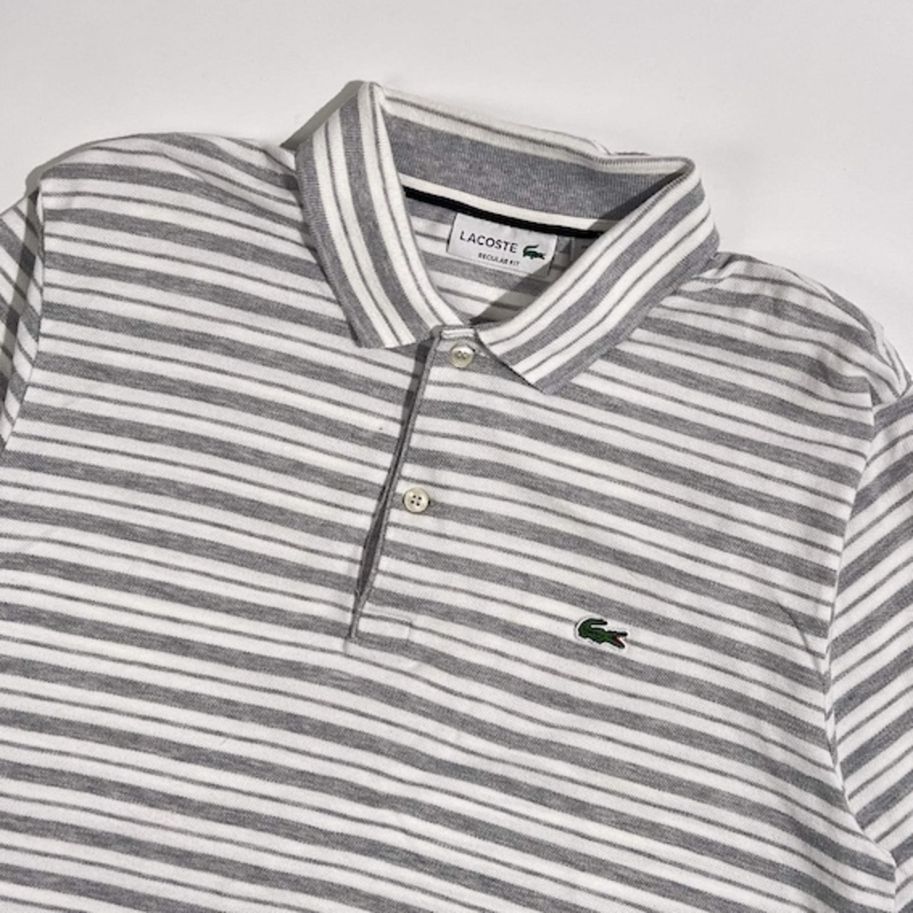 LACOSTE ラコステ REGULAR FIT マルチボーダー 鹿の子 半袖 ポロシャツ  FR 5 / US L /グレー系 メンズ