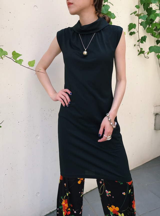 60s black sleeveless simple dress ( ヴィンテージ ブラック ノースリーブ ワンピース )