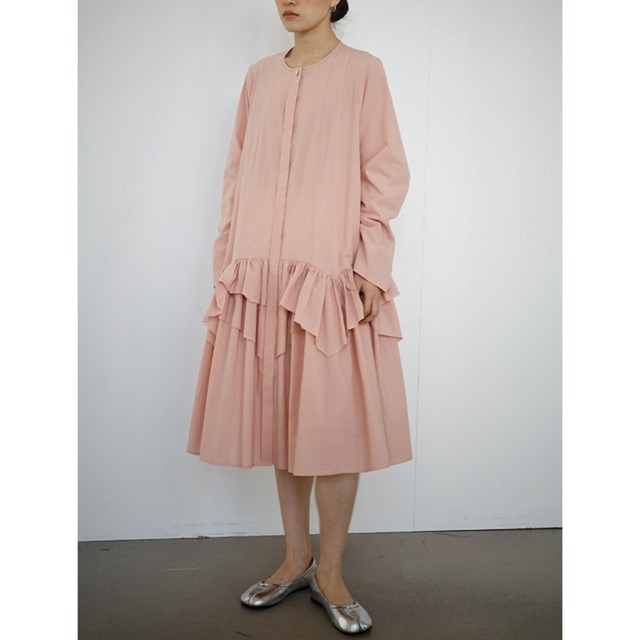 No collar tiered frills shirt one piece   G1001