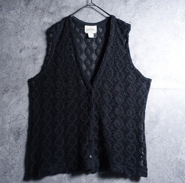 90s “CROQUET”  Black Cotton Knit Lace Vest