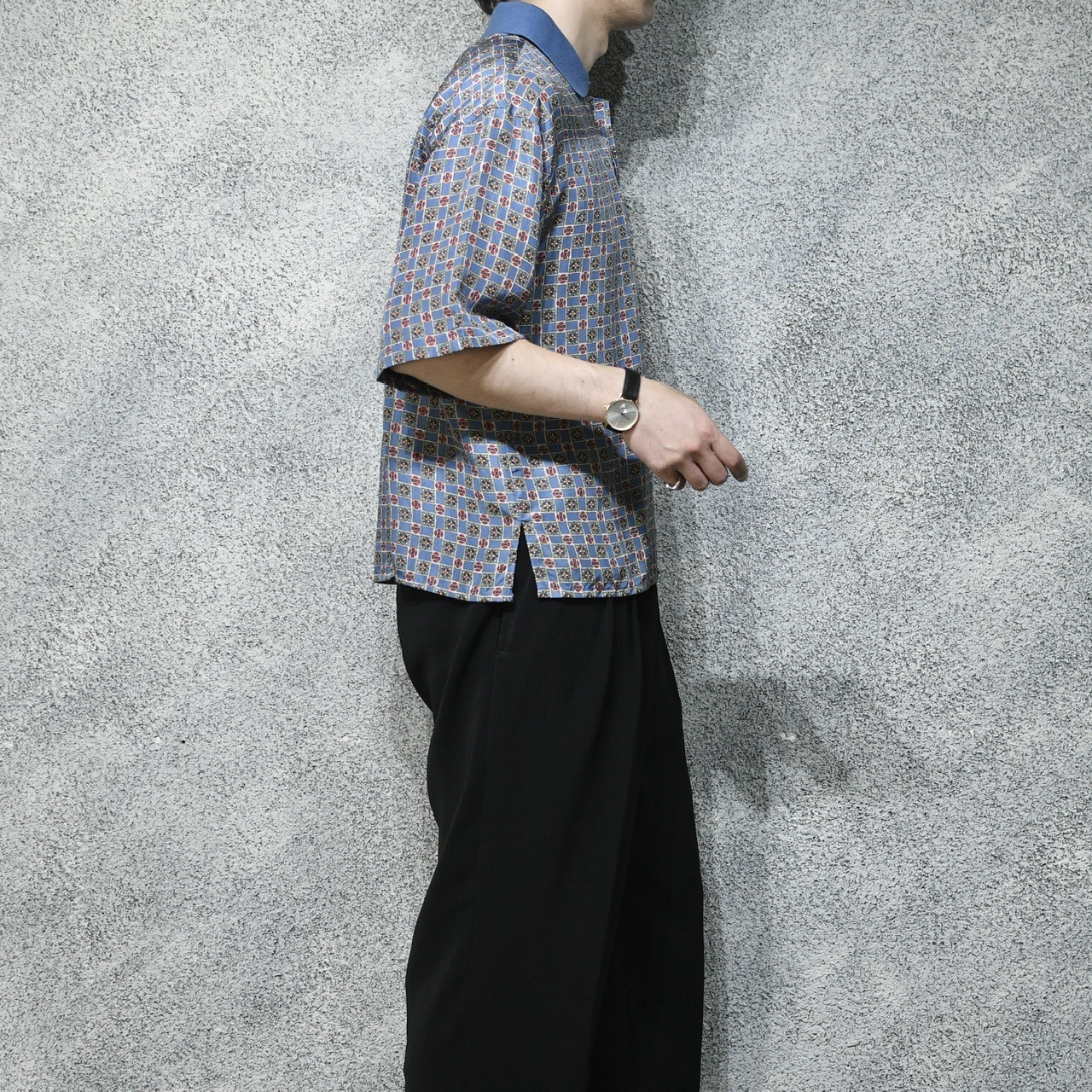 Retro pattern silk polo shirt