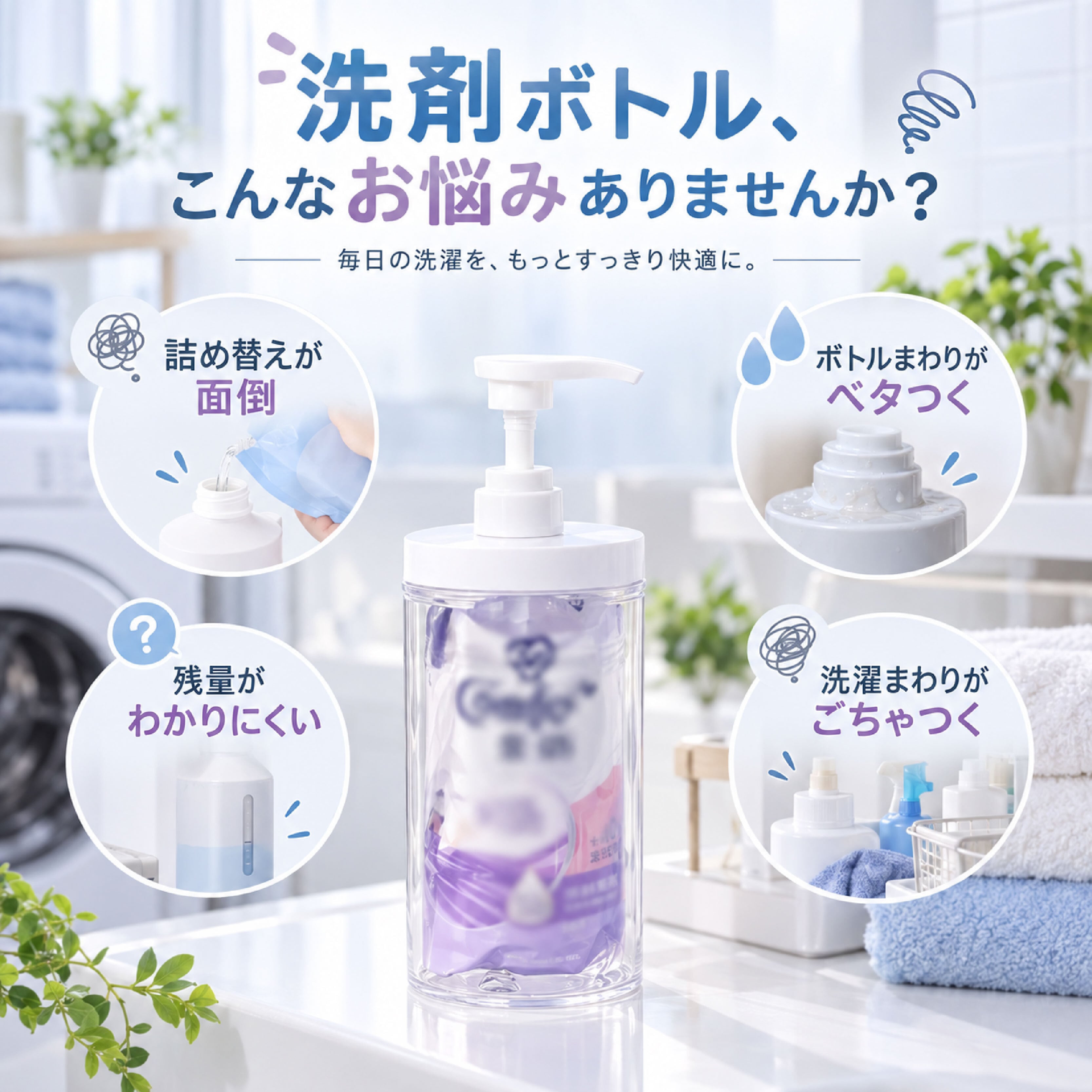 HY 1054 .洗濯洗剤 詰め替えボトル 4本セット 大口径 ポンプ式