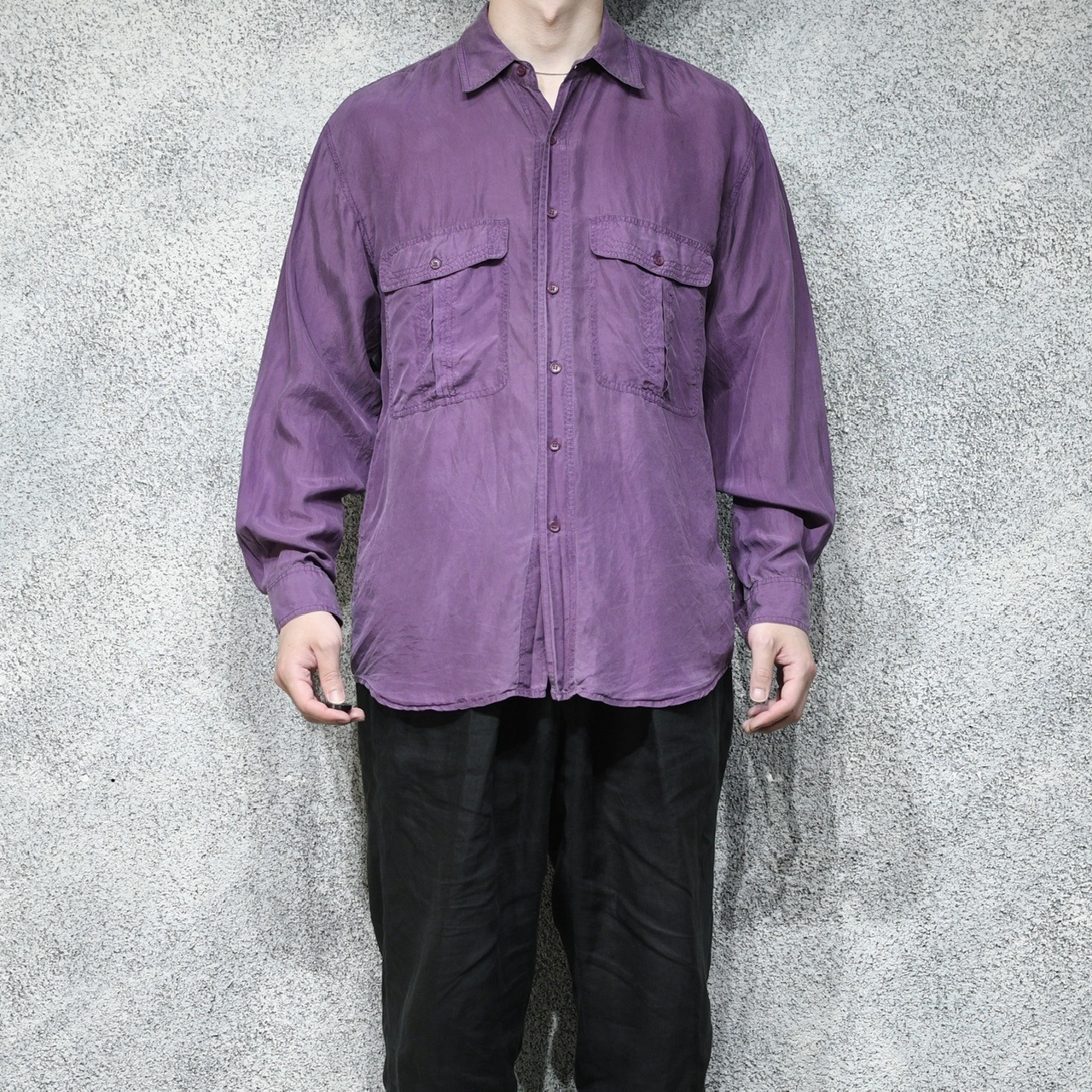 double pocket purple silk shirt