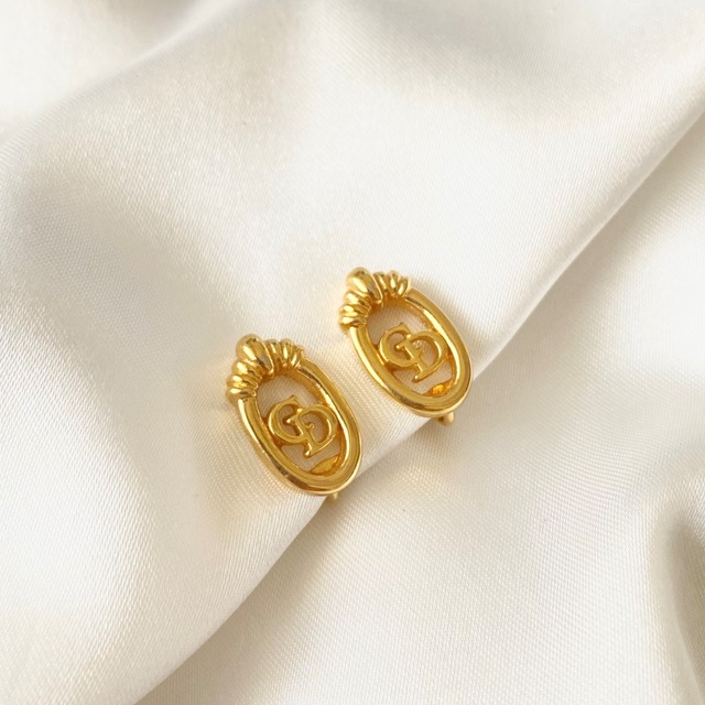 【E5087】Christian Dior logo cut out earrings/クリスチャンディオール/イヤリング
