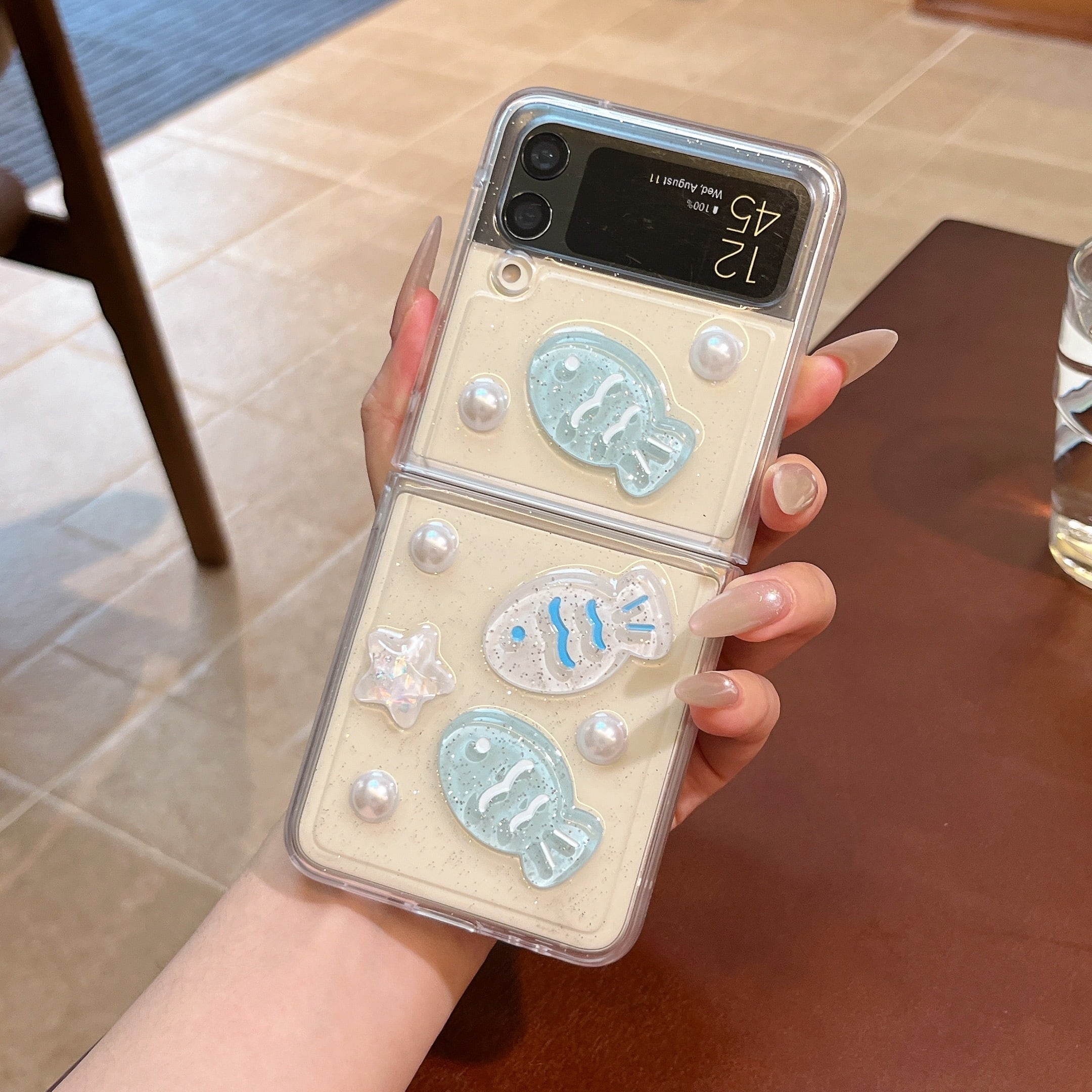 可愛い　スマホケース おさかな Galaxy Z Flip 8 7 6 5 4 ケース クリア レジン スマホケース