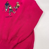 HARDY AMIES ハーディエイミス ゴルフ刺繍入り 長袖 コットンニット セーター /ショッキングピンク系/日本製/薄手