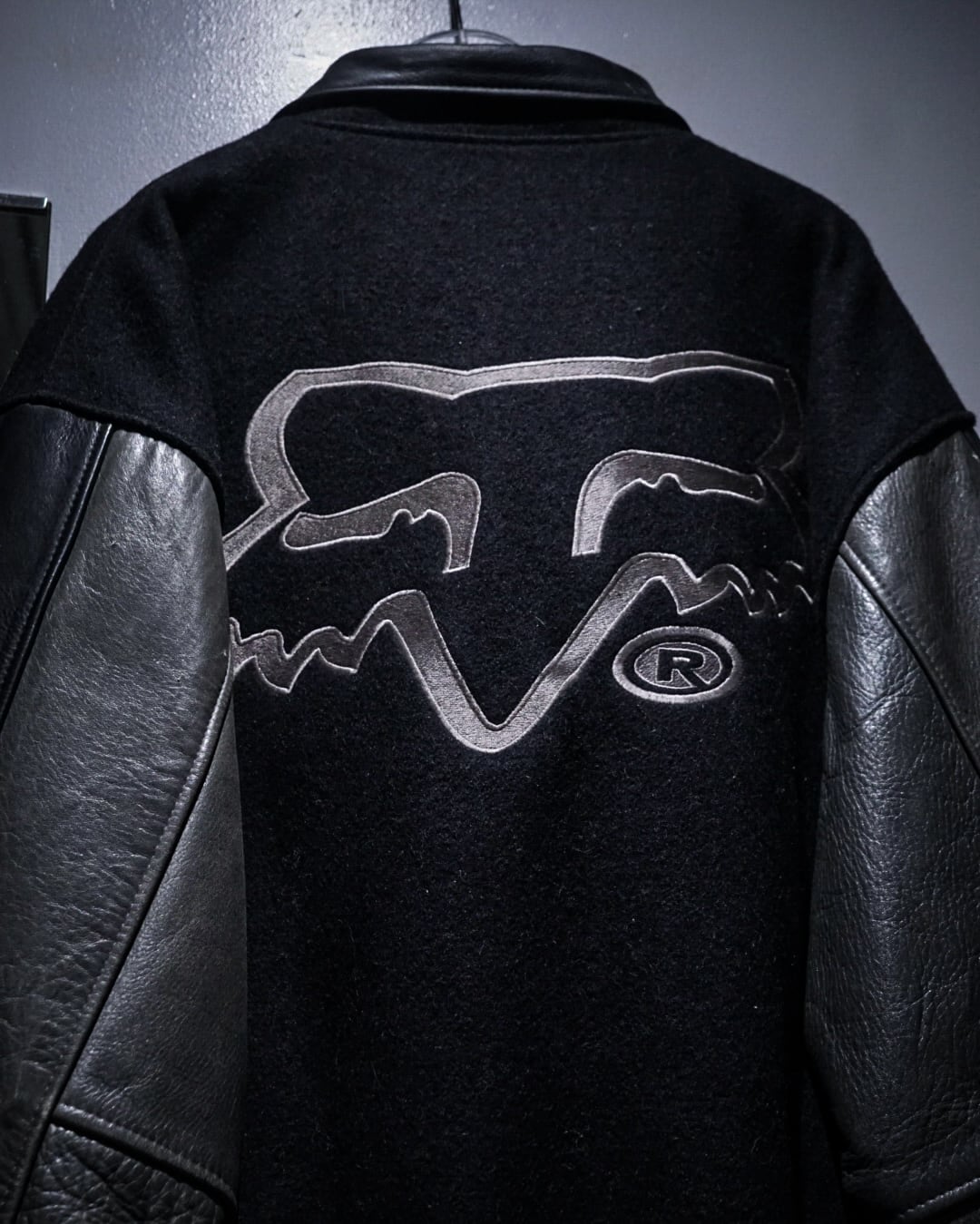add (C) vintage】“FOX RACING” Wool × Leather Logo Embroidery