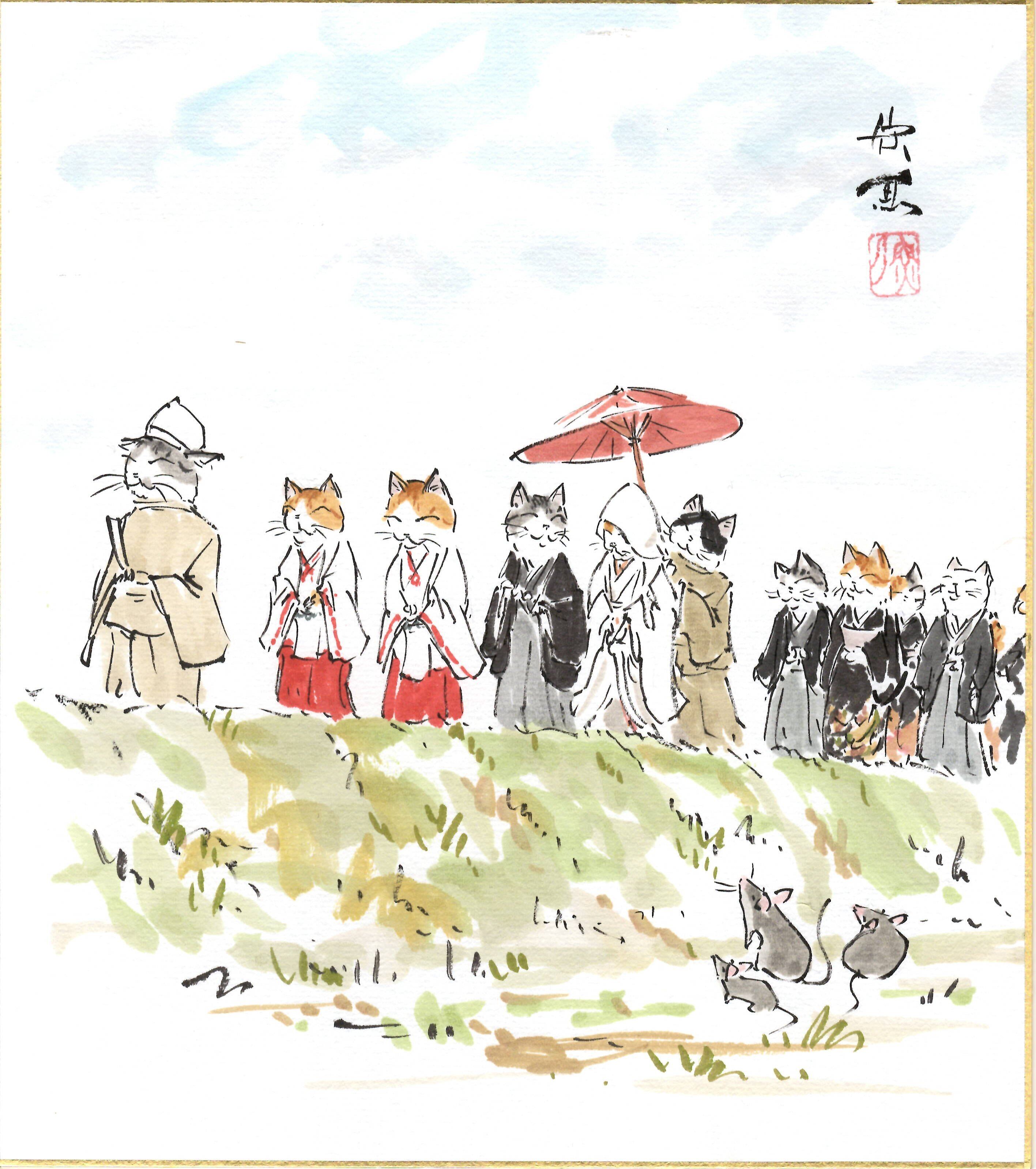 西村欣魚「釣り」色紙絵 | 吉村唐木店 WEBSHOP