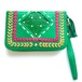 ボヘミアン 本革 レザー タッセル付 ウォレット(グリーン×ステッチ刺繍×マンダラ柄) ミラー付 財布 長財布 パスポート入れ【バリ直輸入】