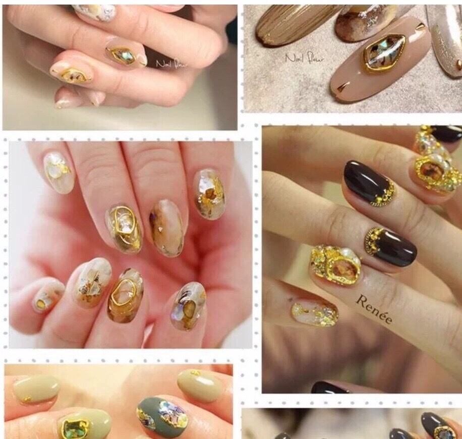 天然石風パーツ シェルカラー フレームデザイン（10粒入り） | nail