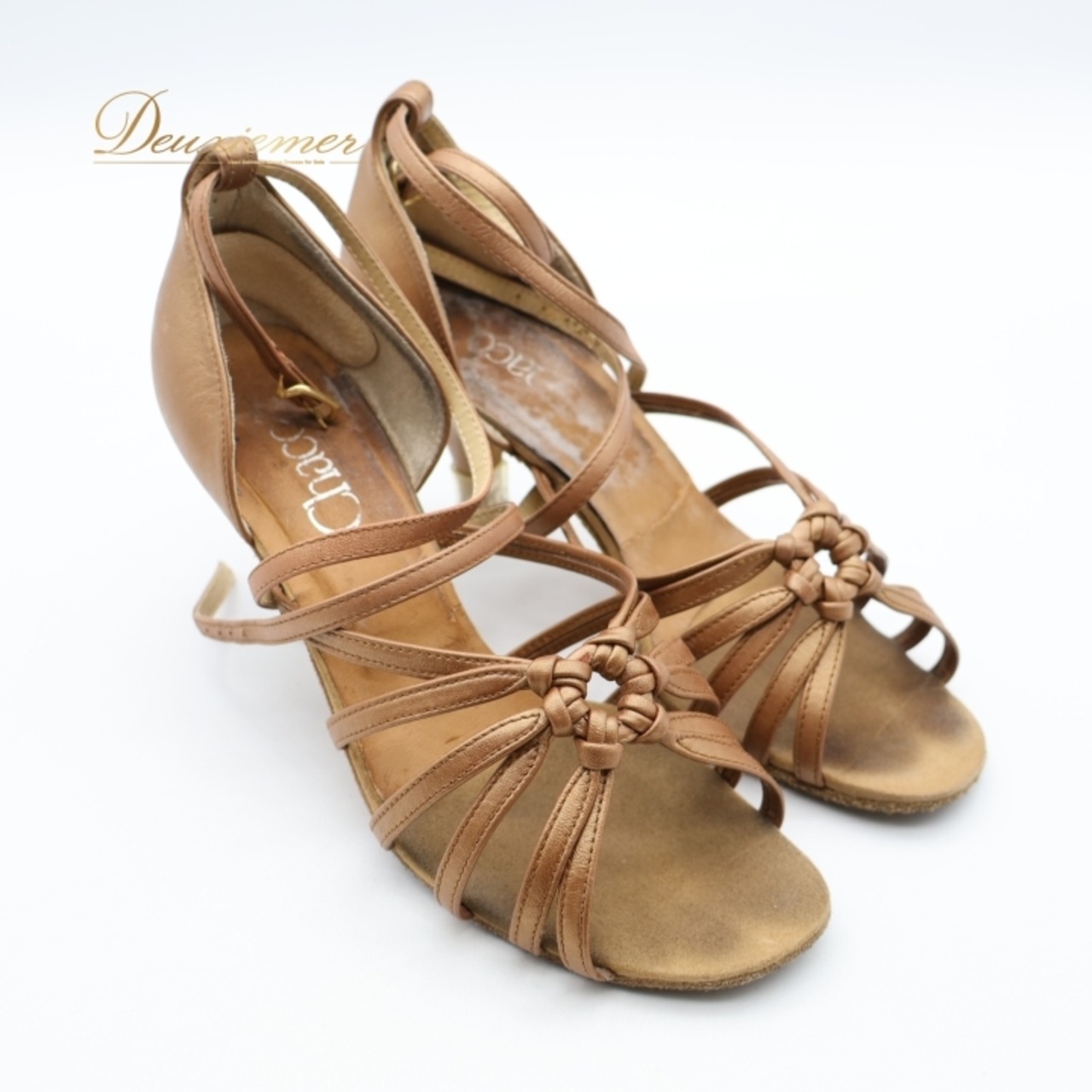 社交ダンス 衣装 ラテン シューズ ブラウン系 チャコット Chacott 23 1/2 茶 靴 くつ ヒール ストラップ 明るい 上品 かわいい ダンス衣装 光沢 ステージ イベント パーティー シンプル 練習 レッスン