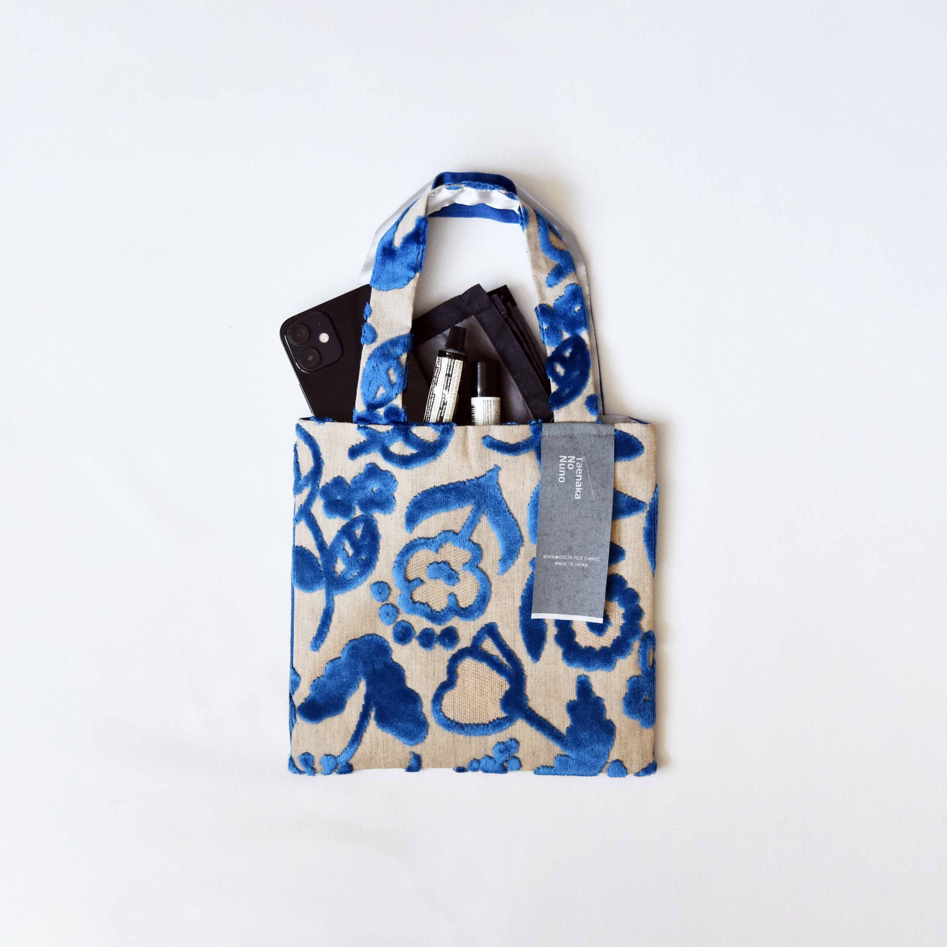 スクエアバッグ【Sサイズ】北欧ガーデン ブルー リネンシリーズ