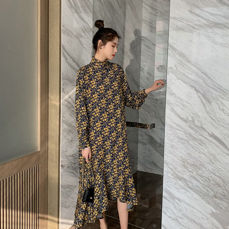 【新作】【送料無料】 8156＃マタニティ服春秋長袖イージーマッチングルーズフローラルドレス妊婦妊婦服 ロング スプリング 春物 オータム 秋物 花柄 AL expec351033235191